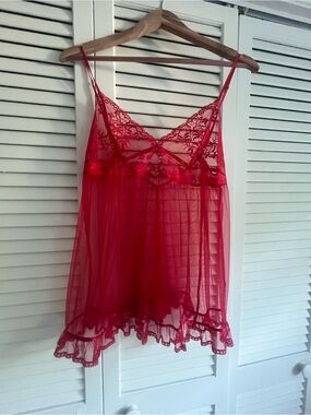 Victoria Secret Red Lace Mesh Babydoll Chemise